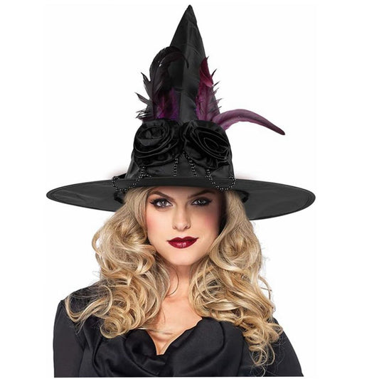 Tefal Rose Feather Halloween Ruffled Witch Hat