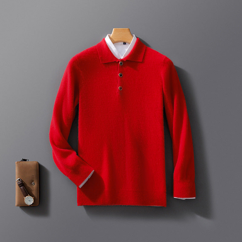 Men's Business Casual Polo Collar Knitted Sweater