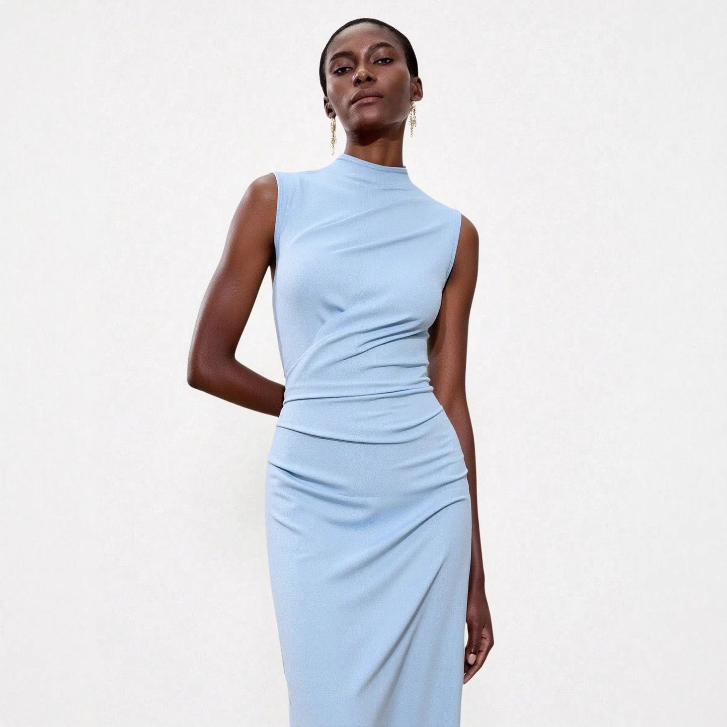 Elegant Sleeveless Slit Dress With A Sophisticated Vibe