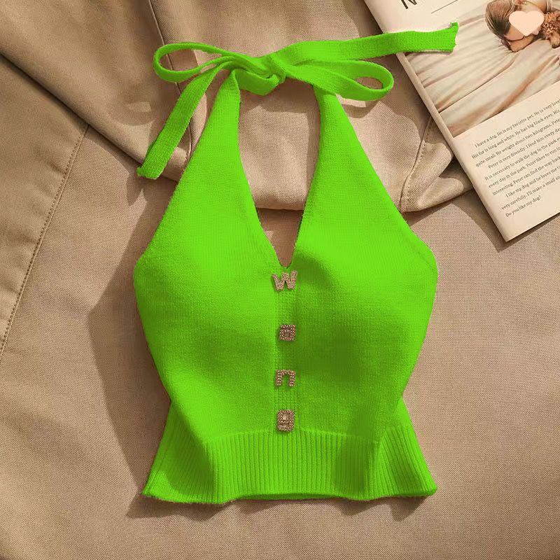 Summer Design Sense Off-the-shoulder Short Hot Girl Halter Spaghetti Straps Vest