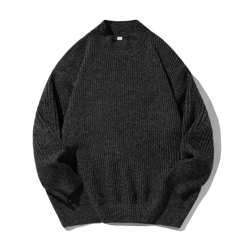 Retro Thick Needle Mock Neck Sweater Autumn And Winter Texture Texture Hemp Dot Jacquard Thickened