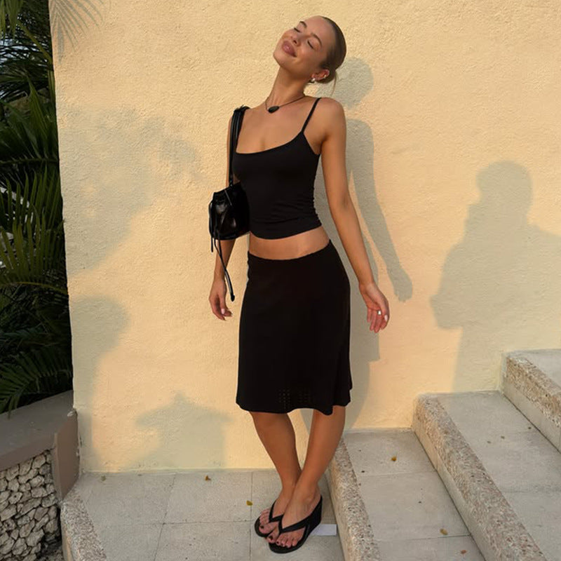 Casual Versatile And Sexy Camisole And Skirt Set