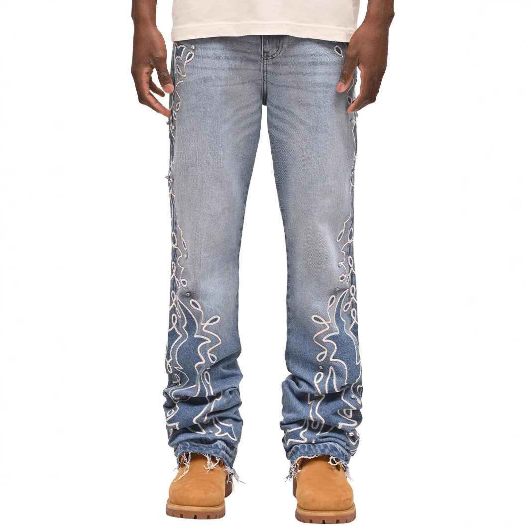 Nye denim-jeans med brede ben til mænd og gradient-design