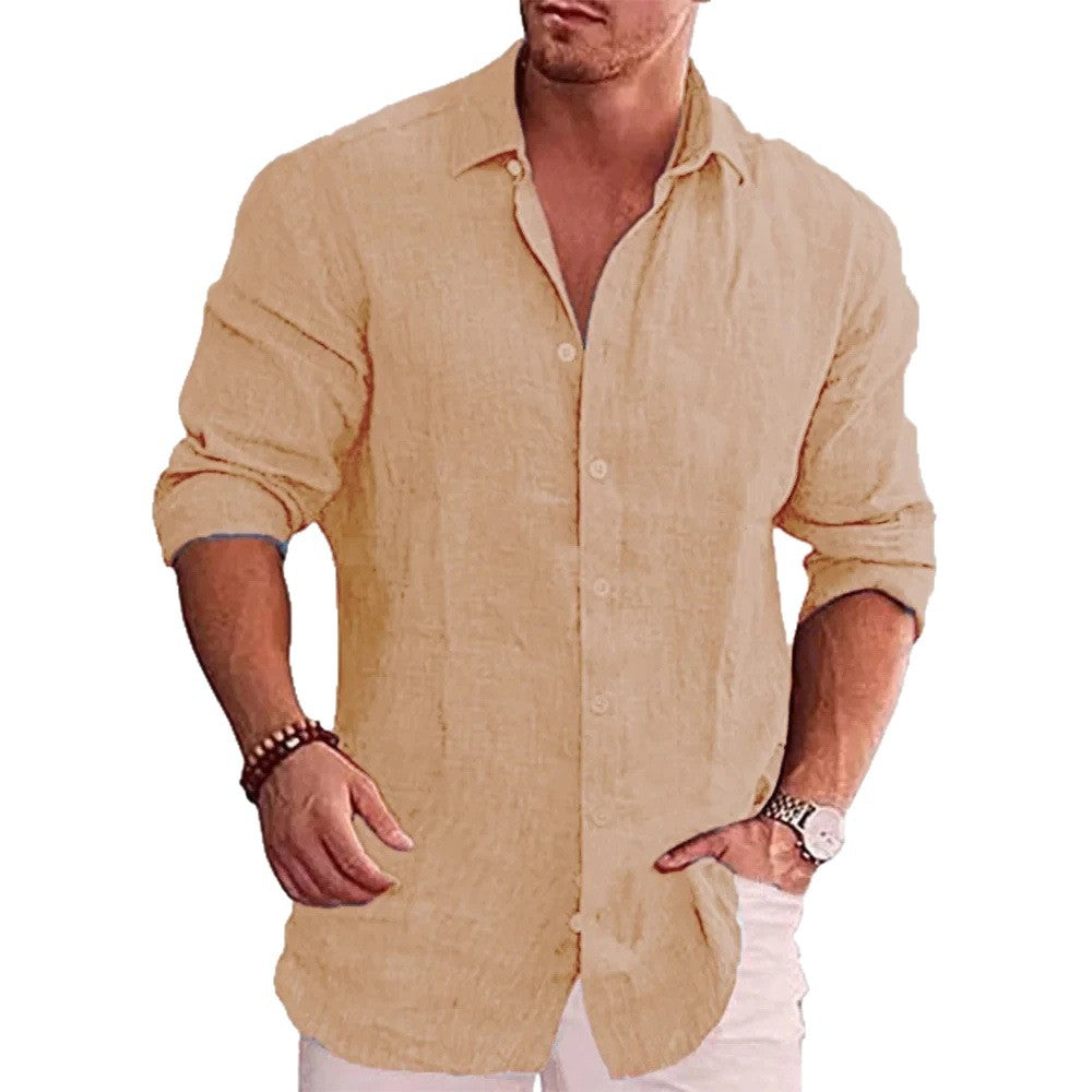 Printed Casual Men's Solid Color Shirt Slim Lapel