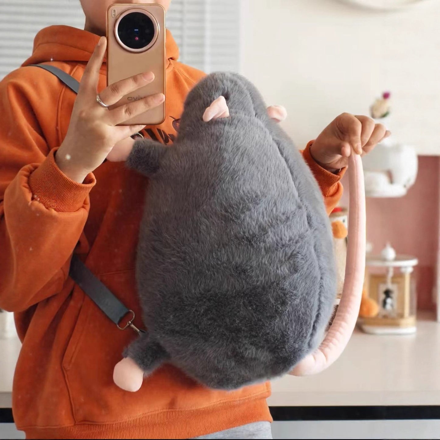 Cute Simulated Rat Backpack Plush Doll Shoulder Bag Creative Large-capacity Commuter