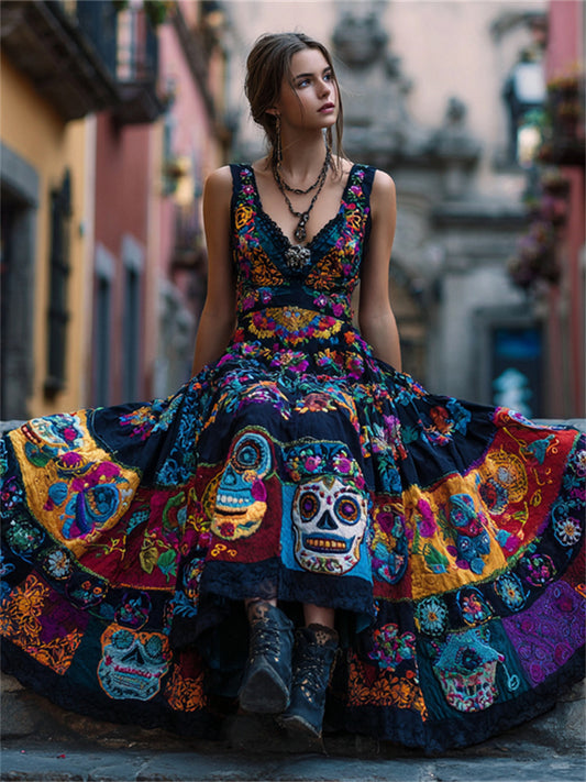 Fashion Digital Printed Women's V-neck Sleeveless Dress