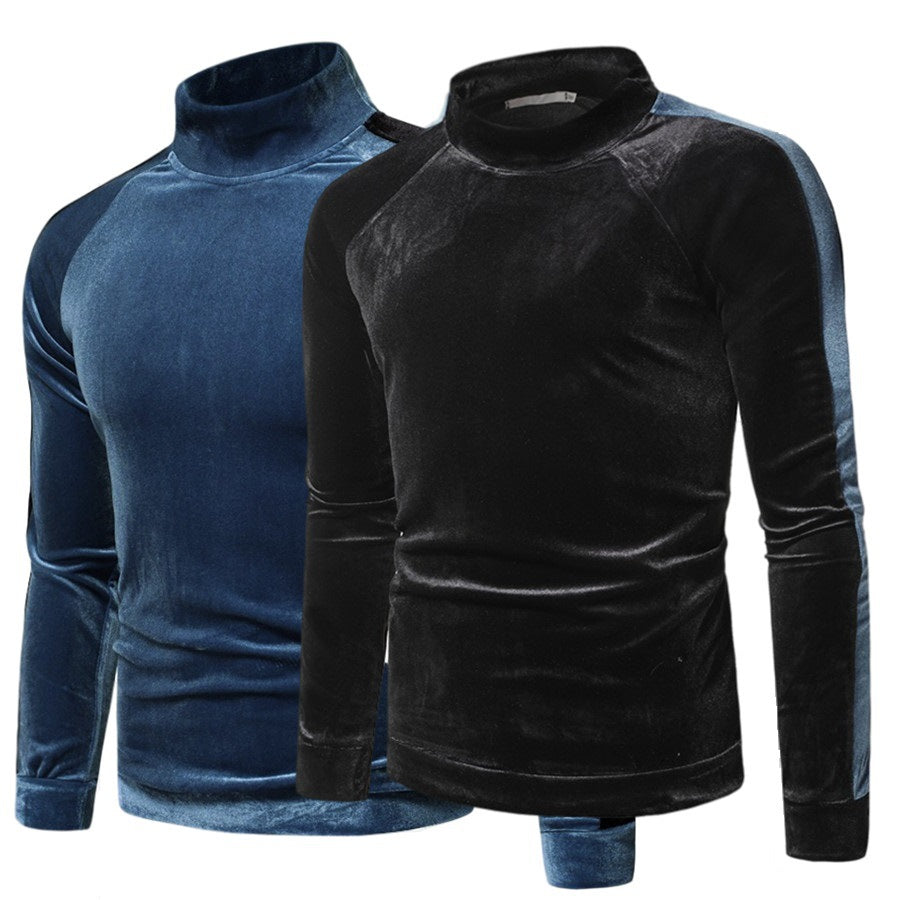 New Style Men's Stand Collar Slim Color Contrast Long Sleeve T-shirt