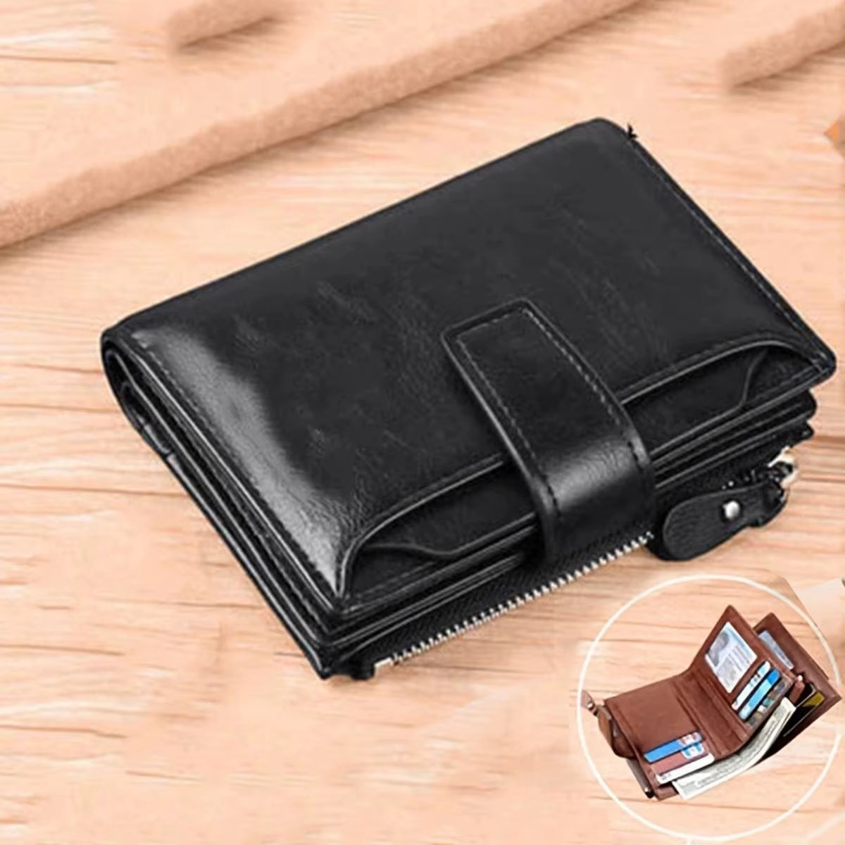 Men'S Coin Purse Wallet RFID Anti-Theft Man Leather Wallet Zipper Business Card Holder Money Bag Wallet Male