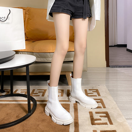Autumn And Winter Single Boots Tide Ins British Style Thin Locomotive Mid-tube Short Boots