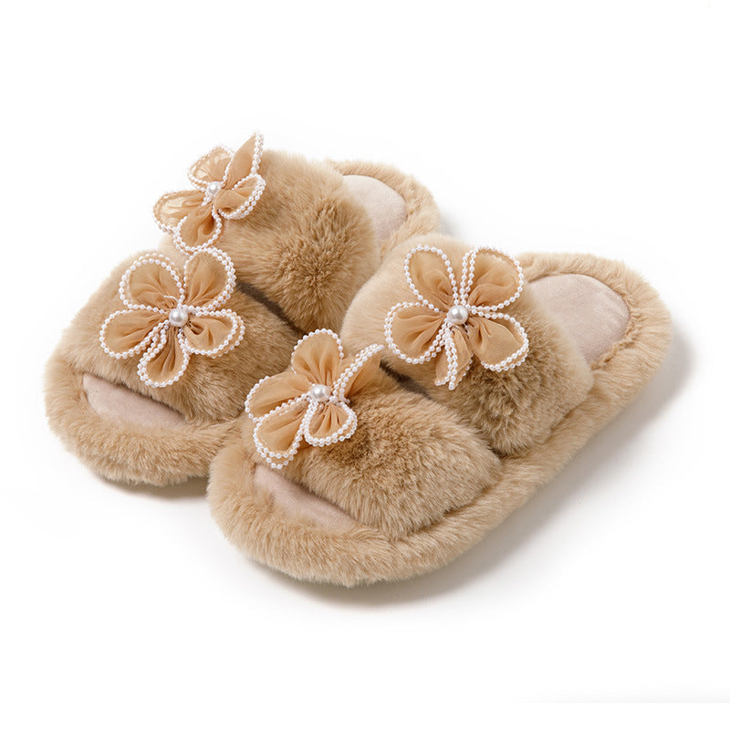 Women's Flower Parallel Bars Cotton Slippers Indoor