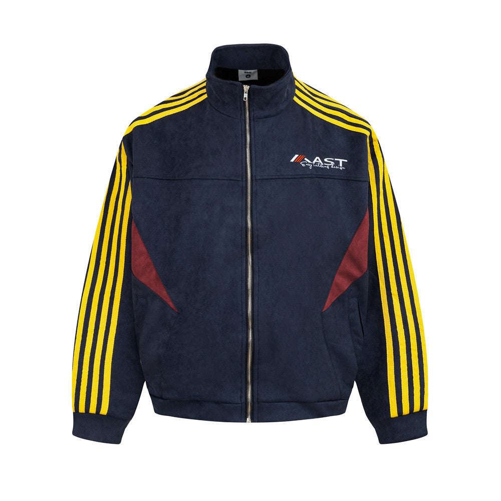 Retro Mixed Color Stripe Three-bar Sports Jacket Jacket