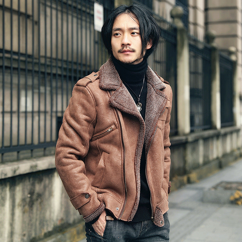 Men's Fashionable Faux Suede Lamb Fur Coat