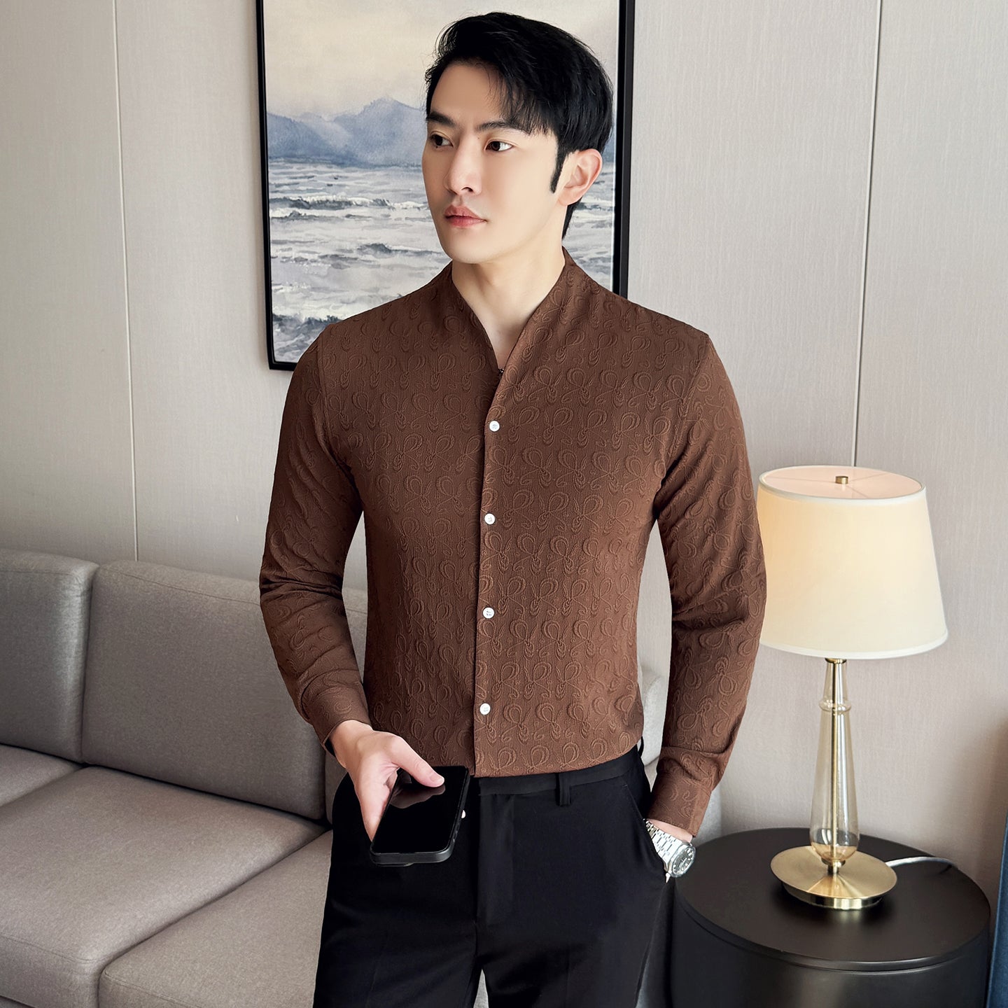 Chinese Style Stand Collar Striped Business Non-ironing High Quality Casual Shirt