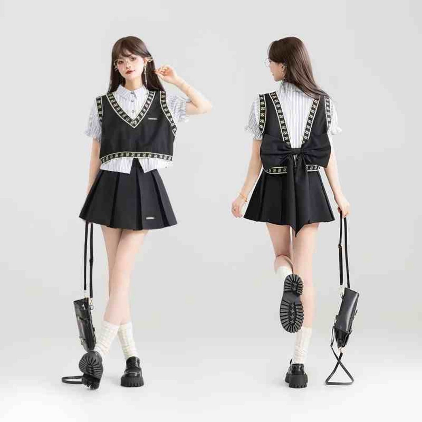 American Retro Style Fake Two Piece Shirt