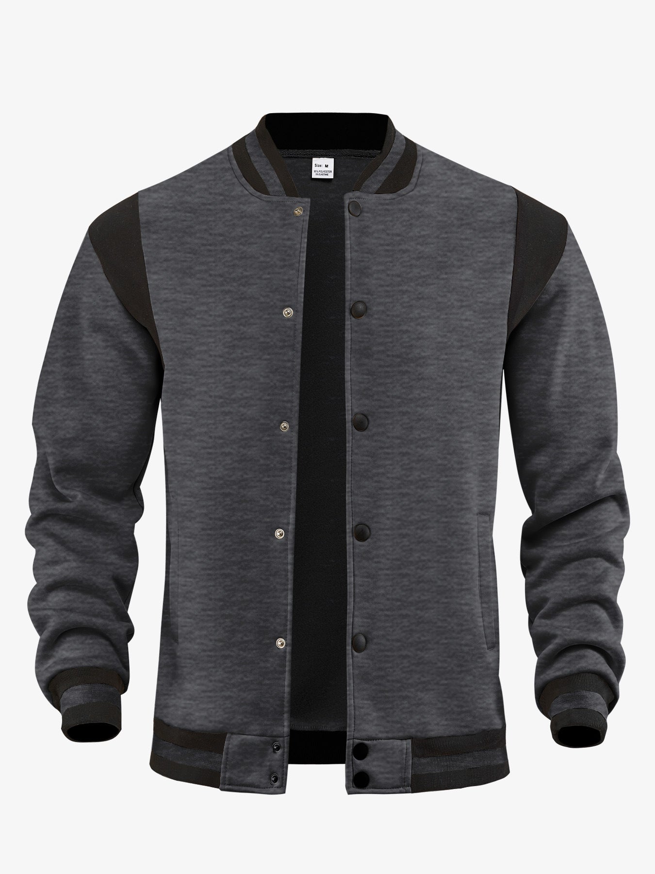 Casual Sporty High-street Fleece-lined Cardigan With Patchwork Design And Stand-up Collaraviator Baseball Jacket