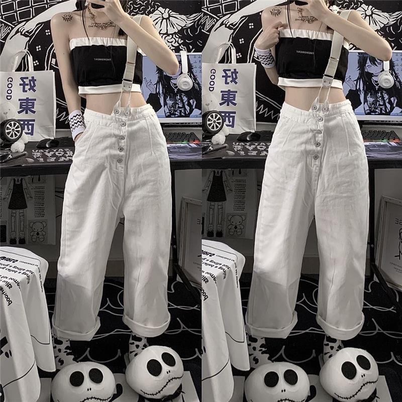 Slimming High Waist One Shoulder Shoulder Strap Jeans Summer