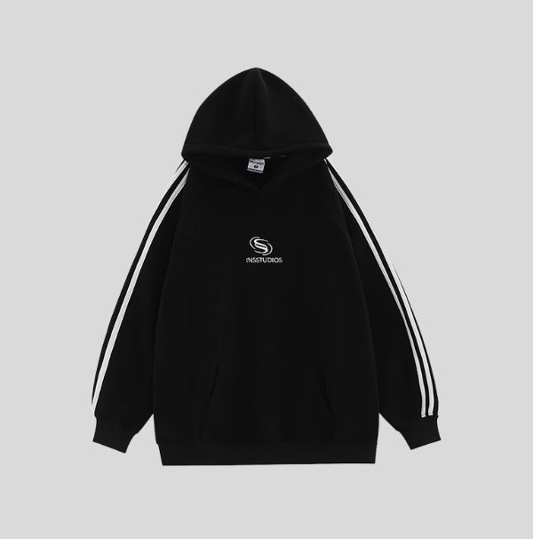 Stribet Sweater Heavy Fleece-foret Hættetrøje