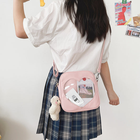 Ensfarvet Sød Studenter Gennemsigtig Kærlighed Pu Crossbody Taske