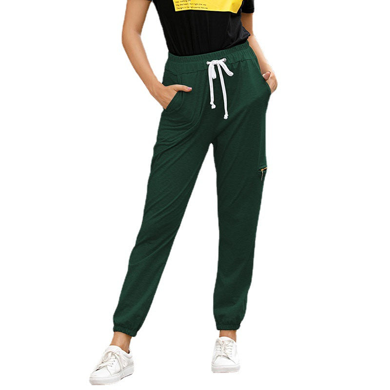 New Solid Color High Waist Loose Sling Casual Sports Pants Female