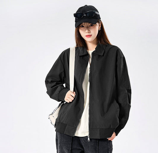 Outdoor Leisure Loose Jacket Teen Trend Japanese Style Workwear Polo Collar Solid Color Coat