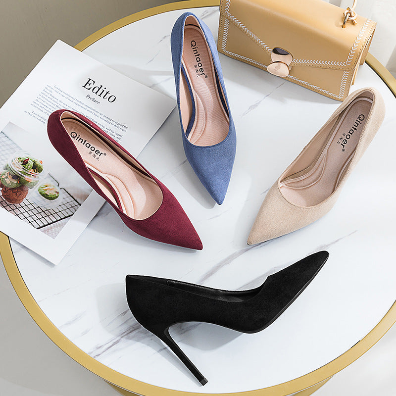 New Single Layer Shoes Women's Fashion Pointed Stiletto Heels Temperament Pure Color Business Ol Women's Shoes