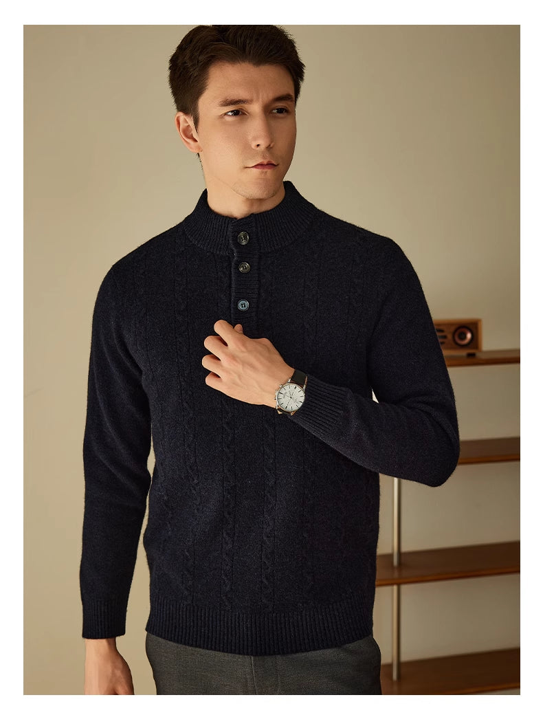 Herre Halvhøj Krave Knap Striktrøje 24 Efterår Og Vinter Ny Tyk Sweater