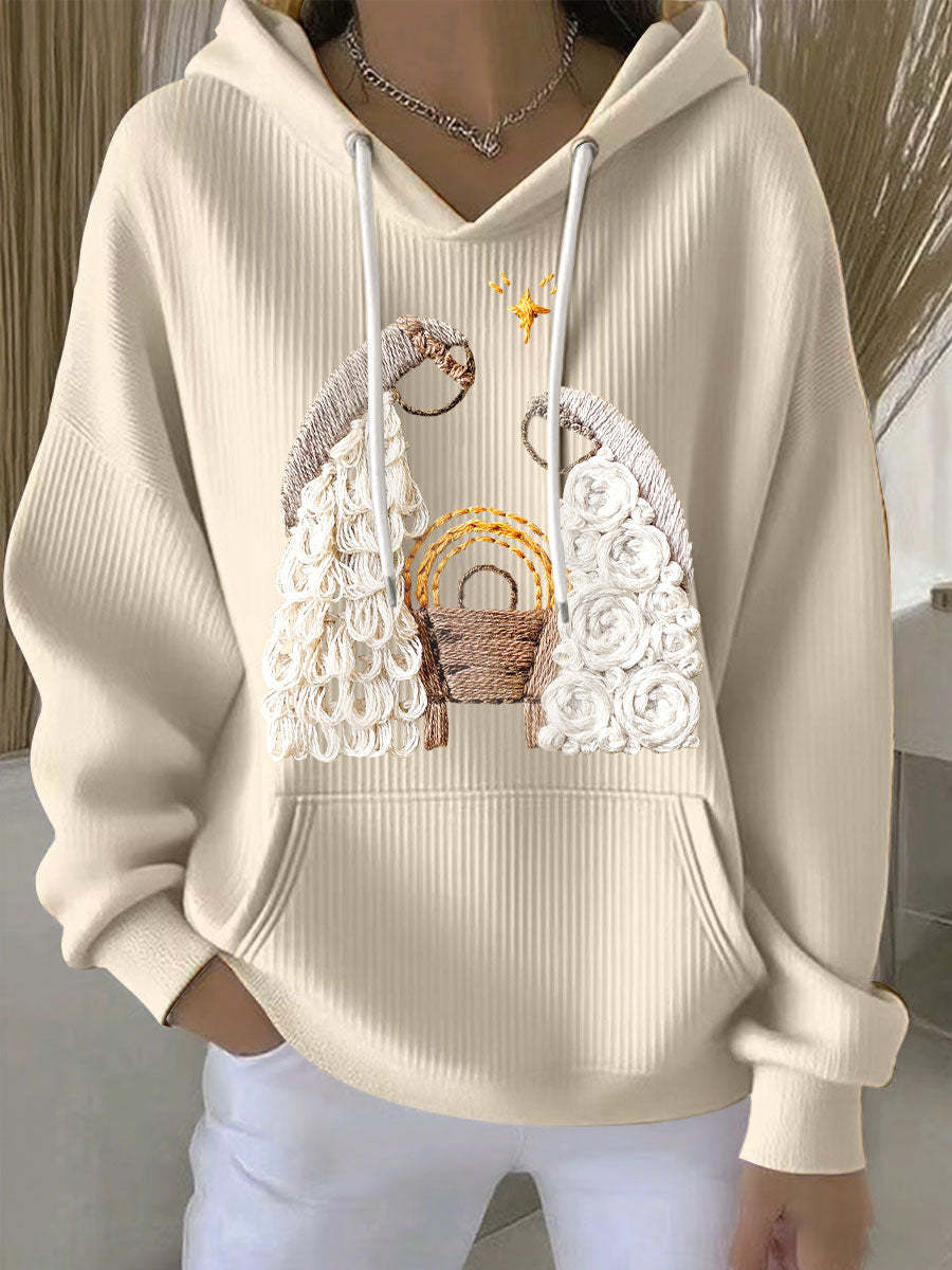 Kvinders afslappede løse mode-waffle-sweatshirt med rund hals