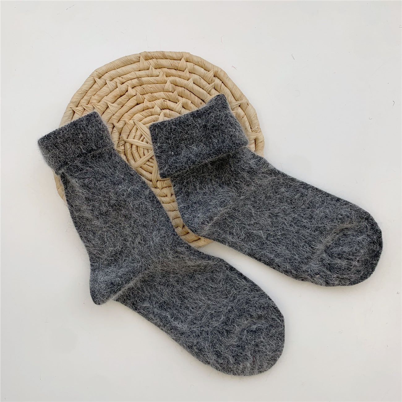 Thickening Warm Solid Color Rabbit Fur Women's Socks