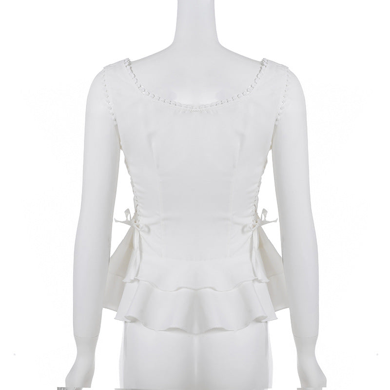 U Collar Lace Button Cardigan Vest For Women