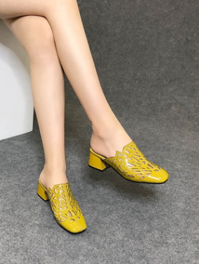 New Hollow Thick Heel Lightweight Half Slippers
