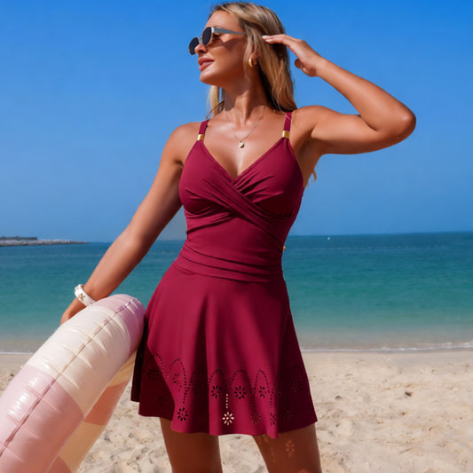 Hollow-Out Skirt-Style One-Piece Bikini Swimsuit