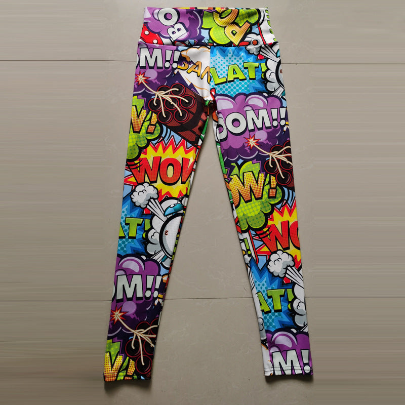 Cartoon Print Peach Hip High Waist Hip Lift Yoga Pants