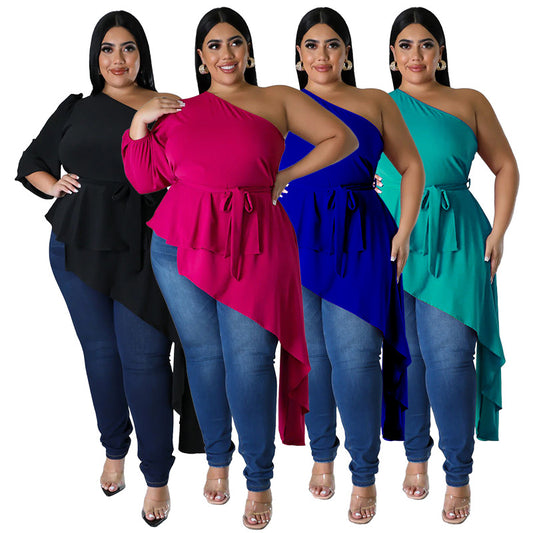 Fashionable Edgy Asymmetrical One-shoulder Long-sleeve Sexy Top