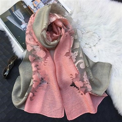 Gradient Cut Flower Organza Lace Scarf