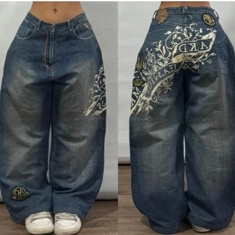 Women's Printed Casual Loose Straight Jeans