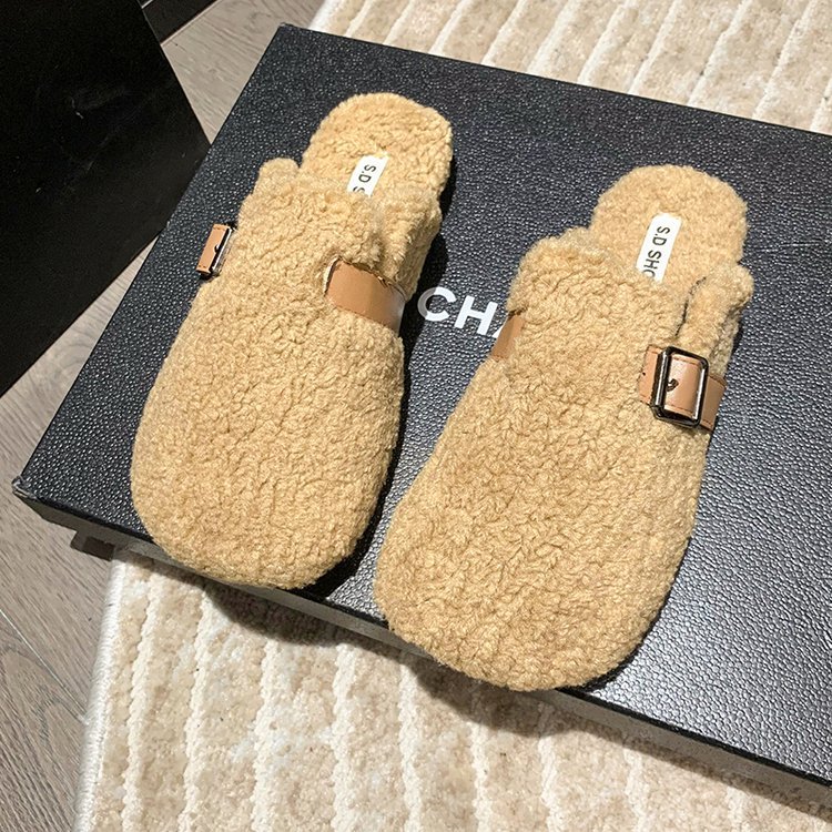 Damemode flade slip-on hjemmesko med lukket tå og åben hæl