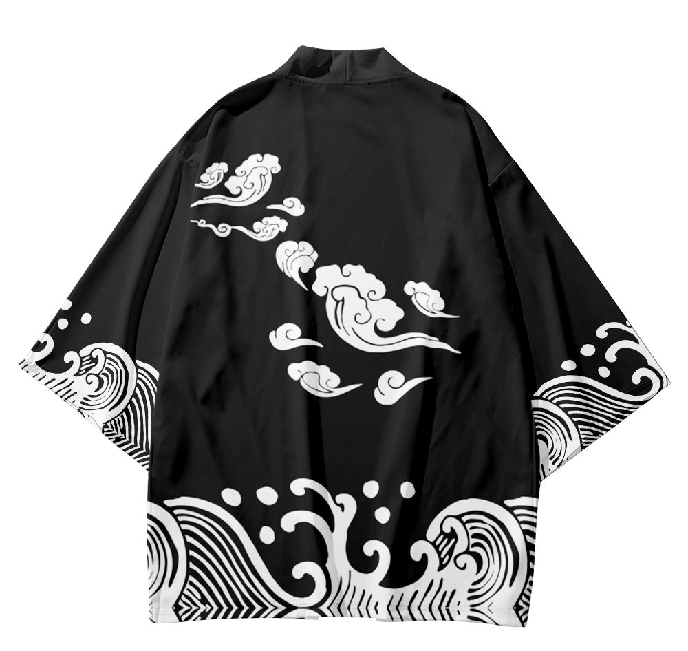 Fashion Auspicious Cloud Element Men's Three-quarter Sleeve Cardigan Robe