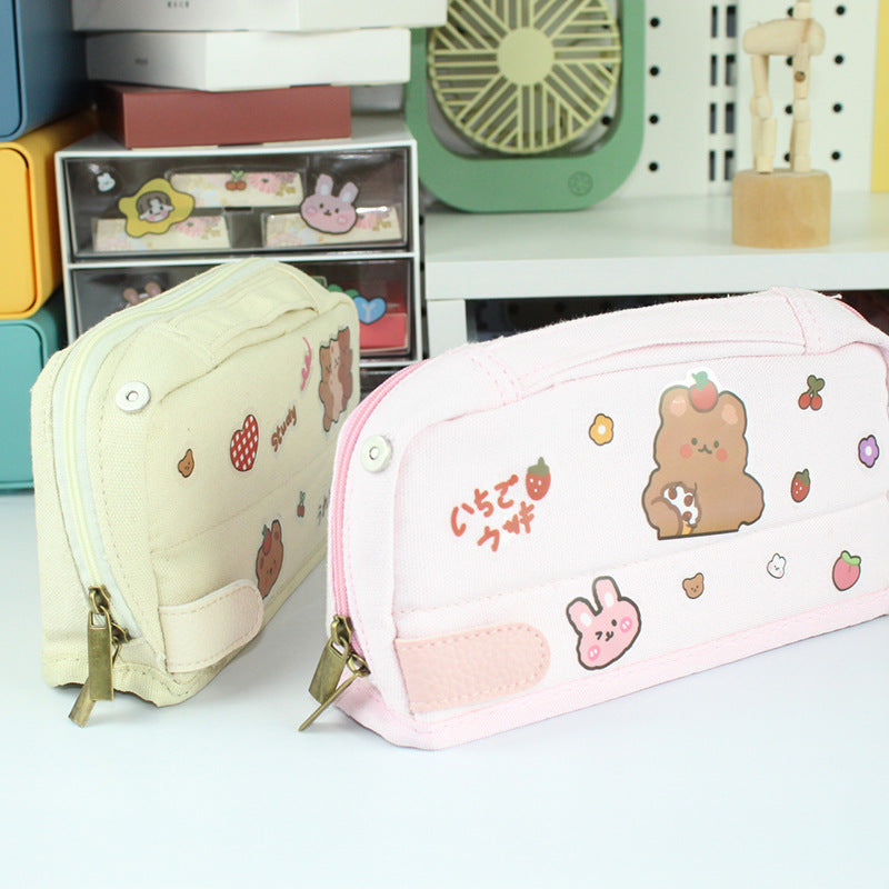 Canvas Large Capacity Pencil Bag Cute Girl
