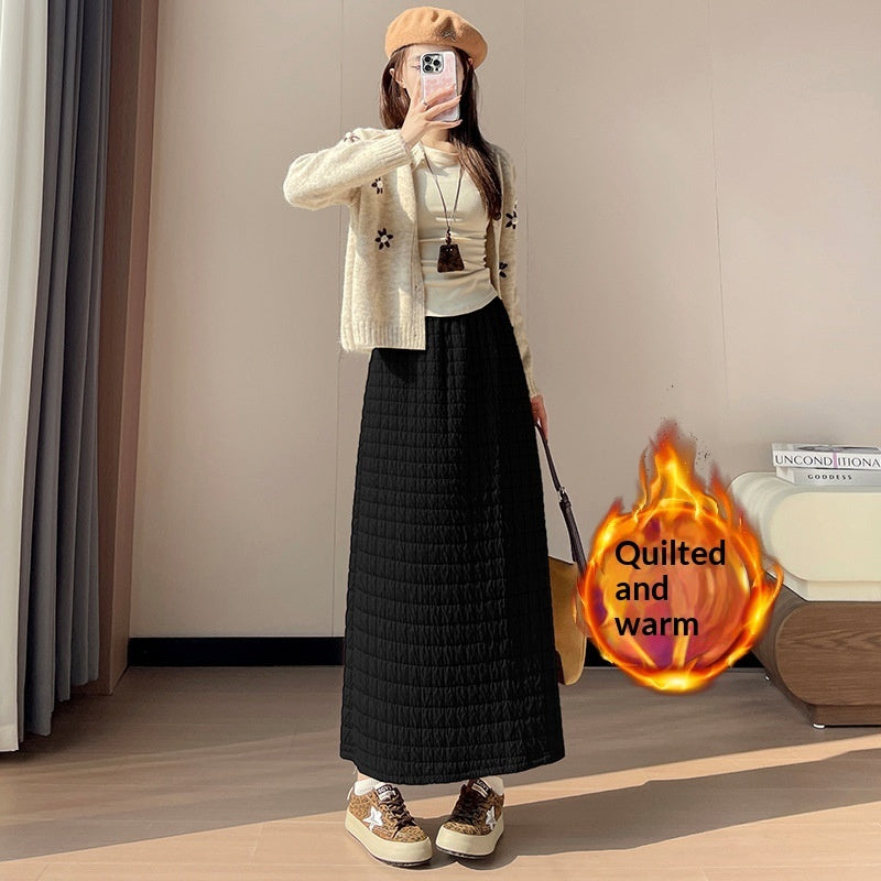 New FallWinter Plaid-Trimmed Denim Straight Skirt