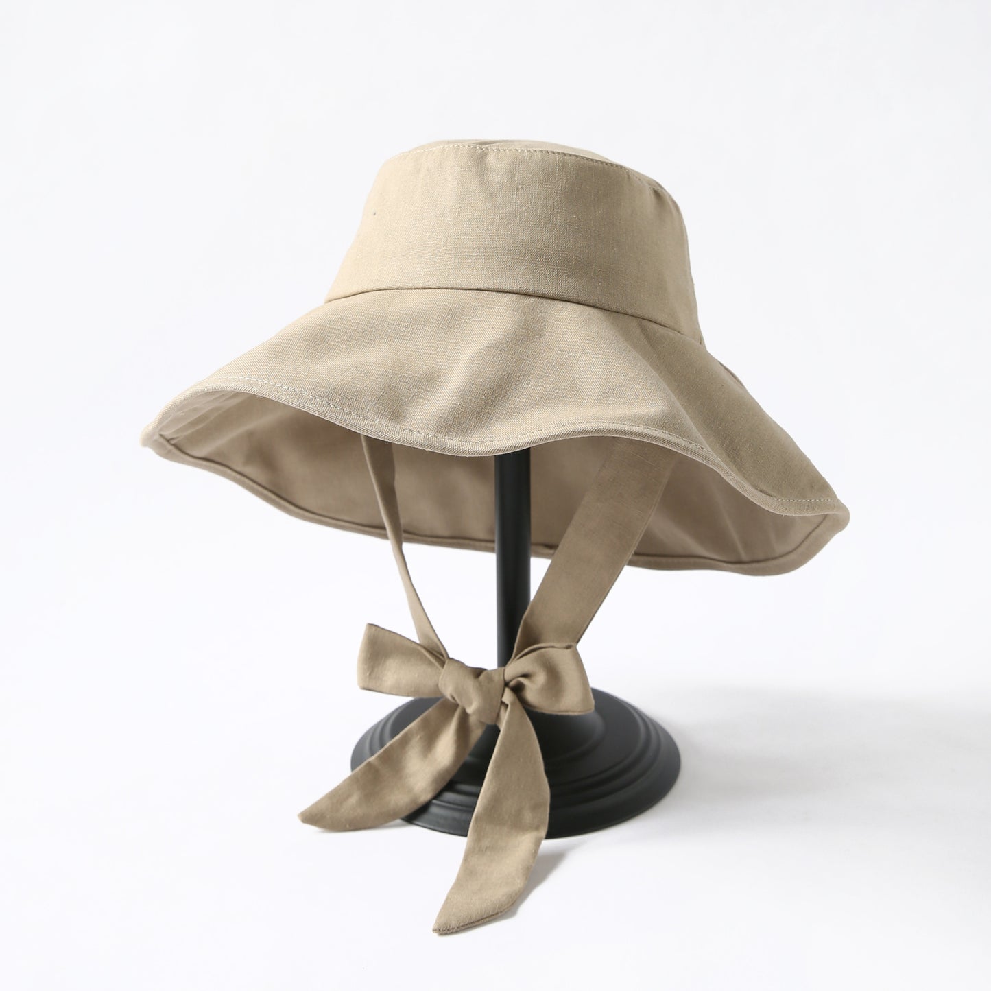 Solid Color Foldable Big Brim Lace-up Hat