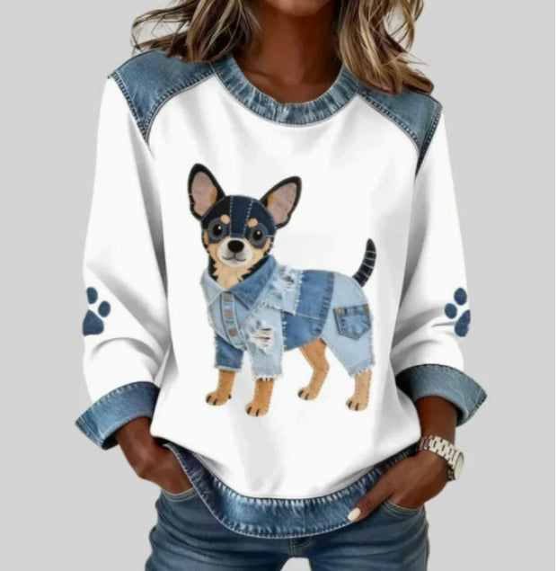 Womens Denim Football Jersey With A Crew Neck Featuring A 3D Digital Print