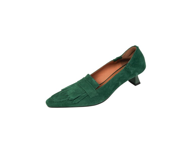 Simple Small Square Toe Tassel Retro Chunky Heel Women's Shoes