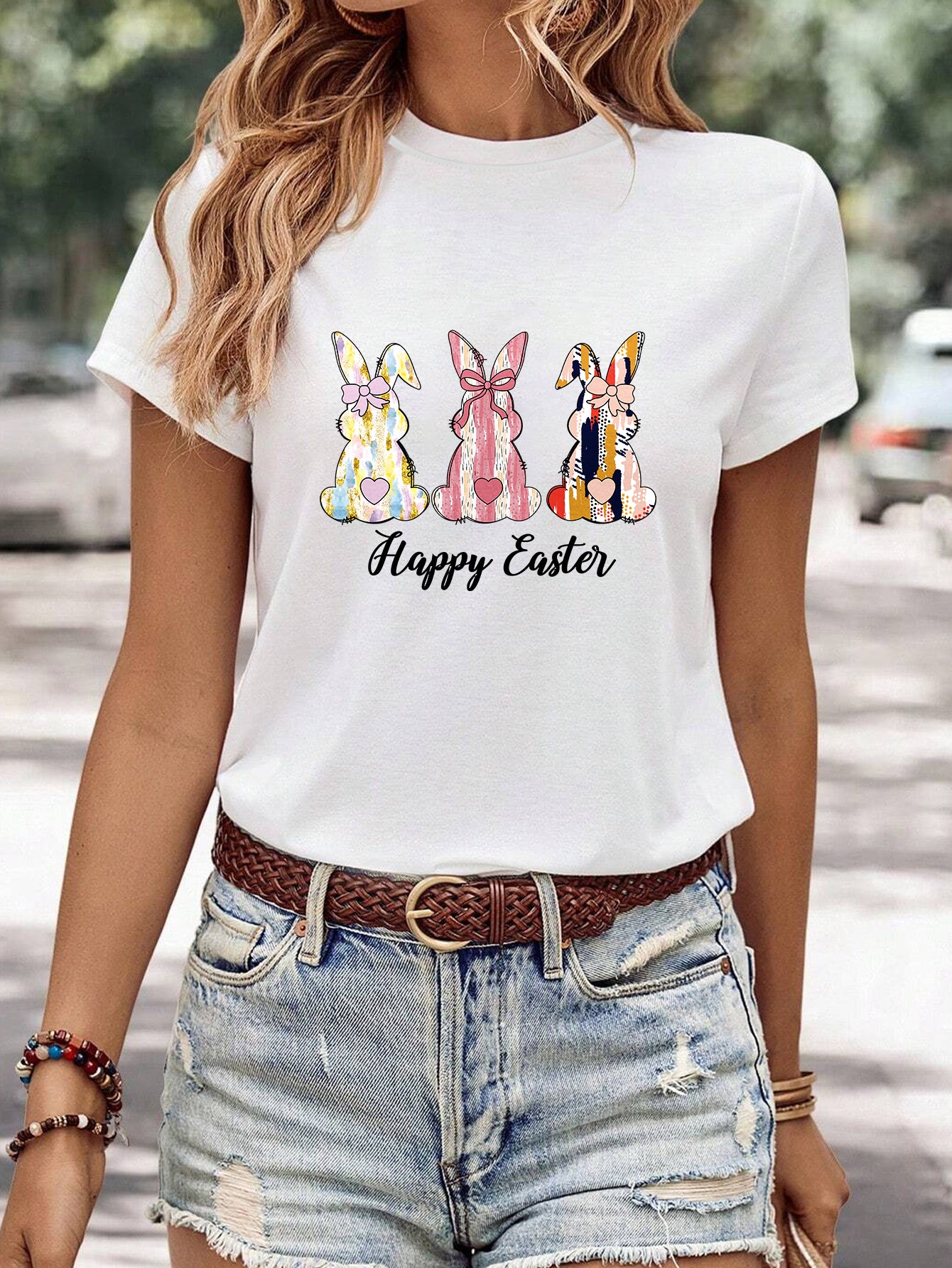Kvinders minimalistiske afslappede T-shirt med print og rund hals