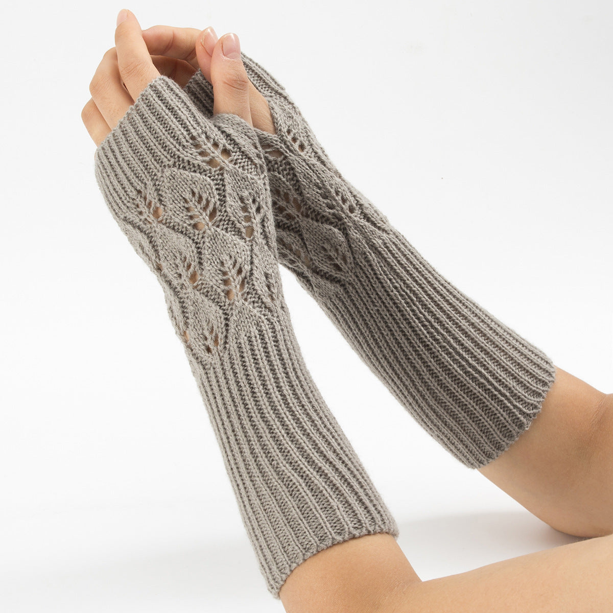 Men's Women's Knitted Jacquard Leaf Cycling Warm Gloves