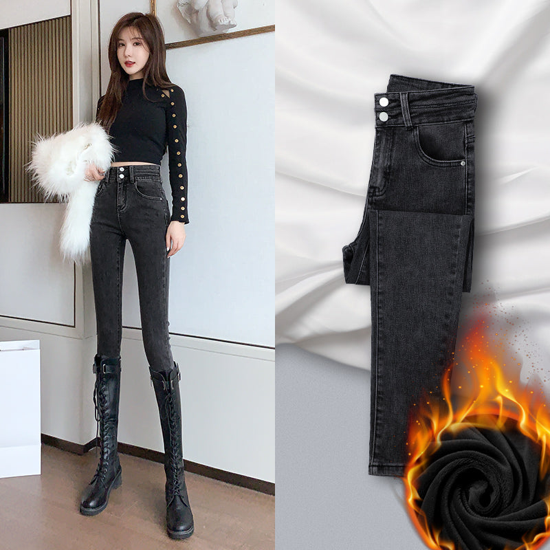 Women's High-waisted Jeans Are Thinner And Taller With Tight Elastic Feet