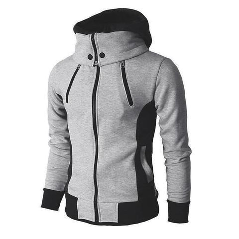 Men'S Zip up Hooded Jacket Fake Two Piece Sports Cardigan Casual Slim Sweatshirt Jacket