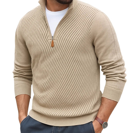 Men's Turtleneck Sweater With Twill Knit And Zipper