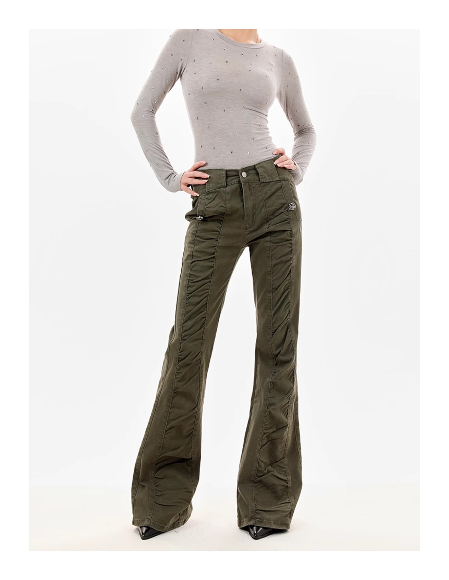 American-style Vintage Crumpled Low Waist Skinny Jeans