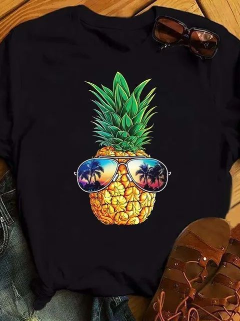 Dame T-shirt Mode Ananas Print Top