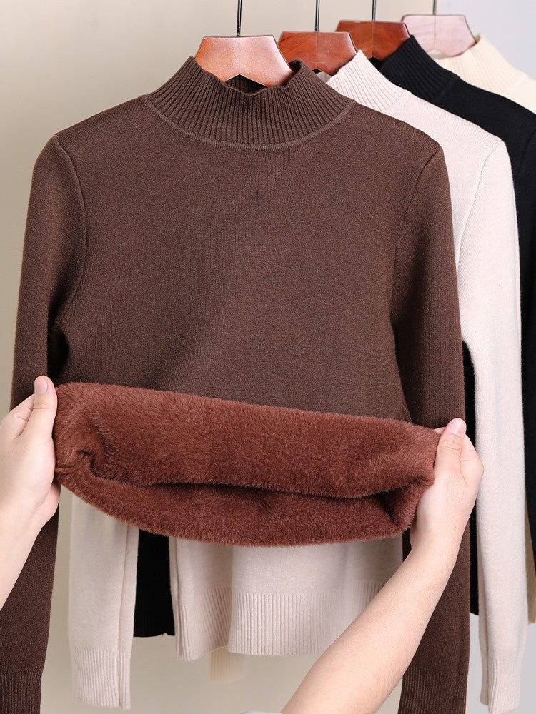 Fleece-lined Thick Turtleneck Sweater Women